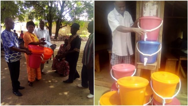 Community Leaders receiving Donation to fight COVID-19